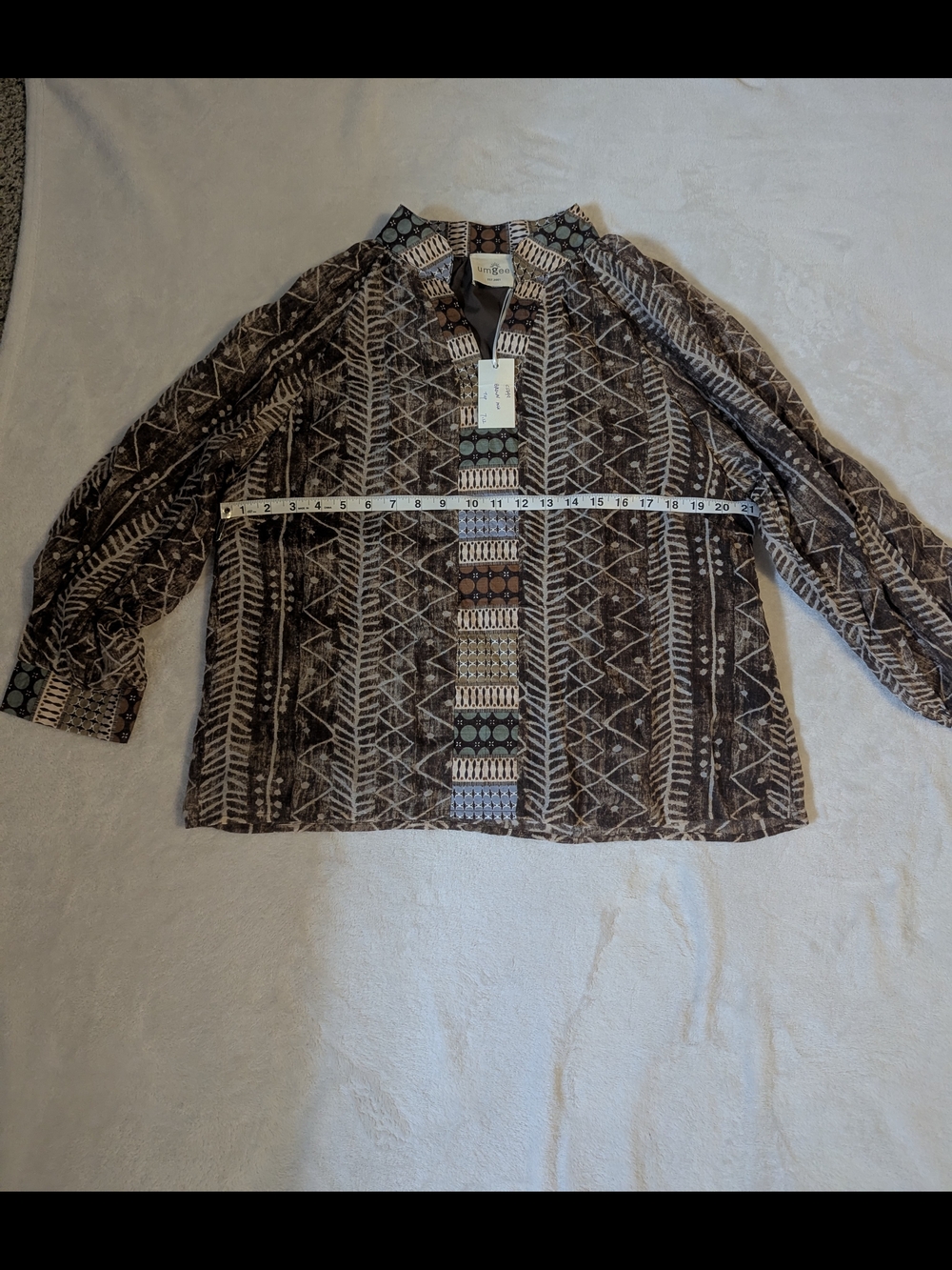 Umgee Brown Tribal Print Boho Blouse Lined Boutique Top NWT Small - Picture 3 of 5